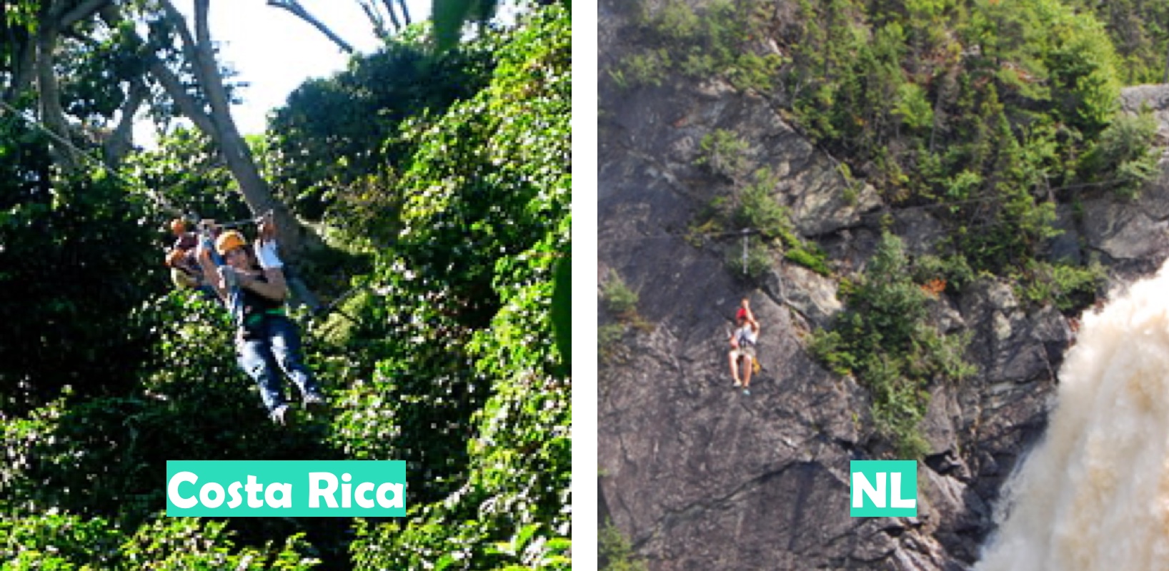 Costa Rica (Aventura Canopy Tours pictured) vs Newfoundland & Labrador (Marble Zipline Tours pictured)